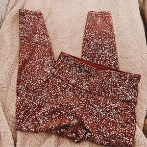 Sweaty Betty Leggings 7/8 Goddess Foil Print High Waisted Red Terrazzo